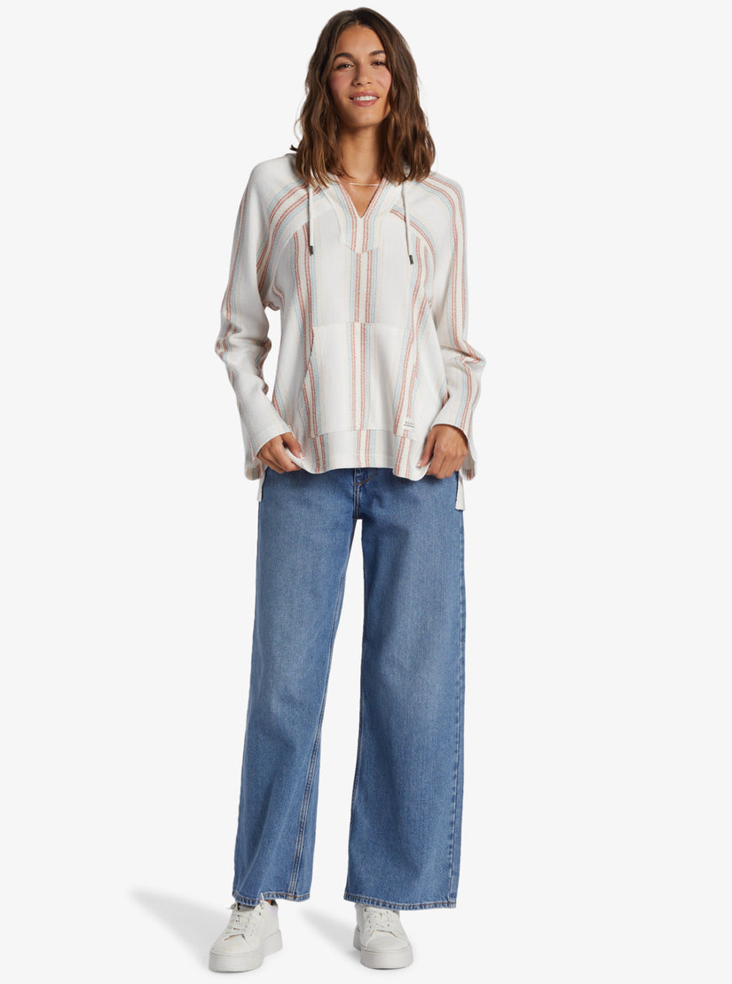 Women Roxy® Wild And Free Poncho Style Hoodie Stripes White | KYXN-61489