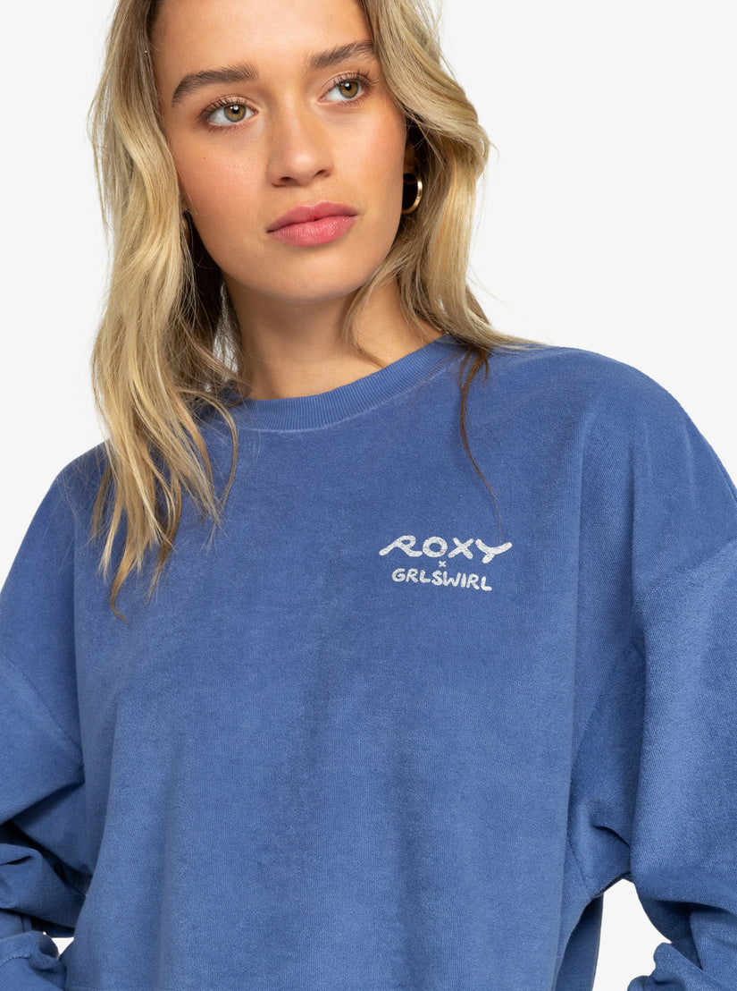 Women Roxy® x Grl Swirl Cropped Sweatshirt Blue | YWDG-70918