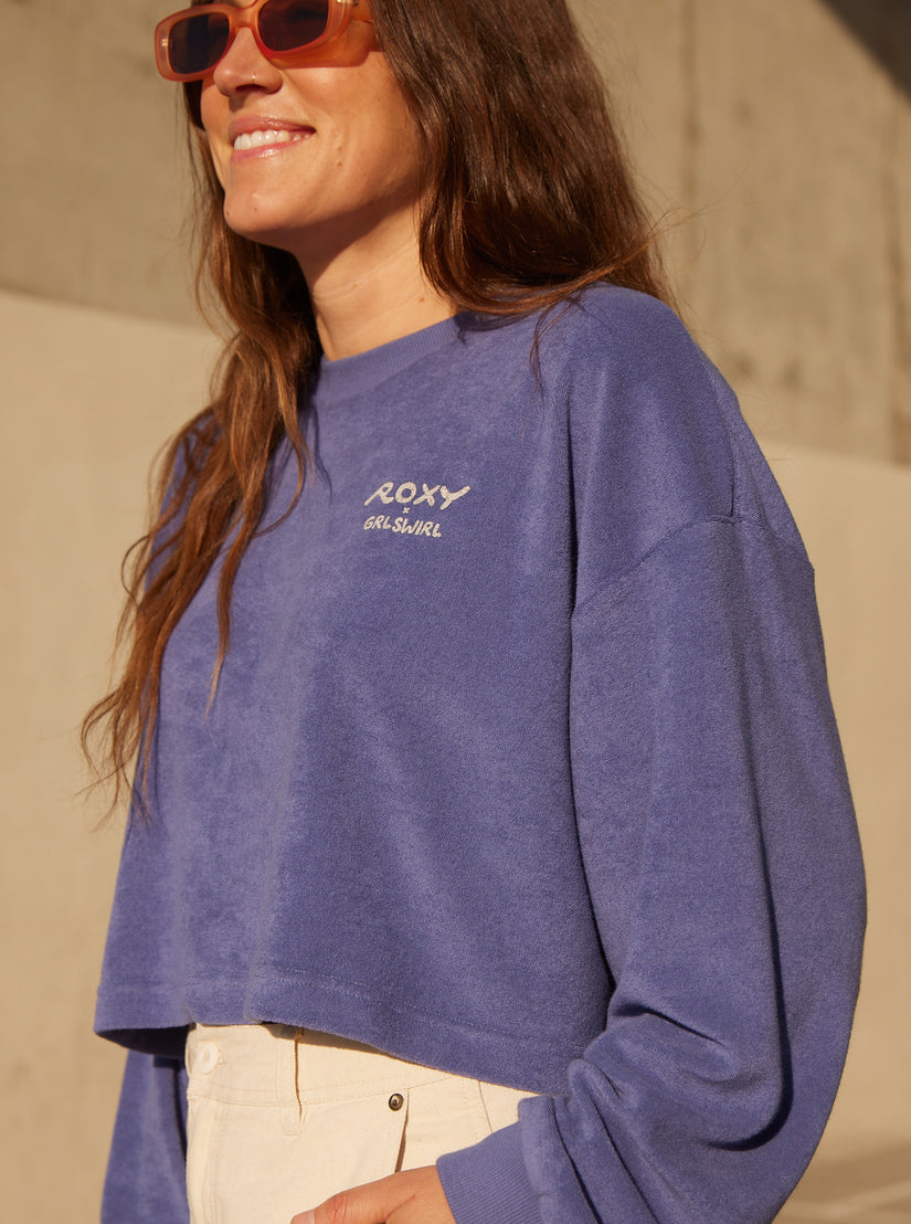 Women Roxy® x Grl Swirl Cropped Sweatshirt Blue | YWDG-70918