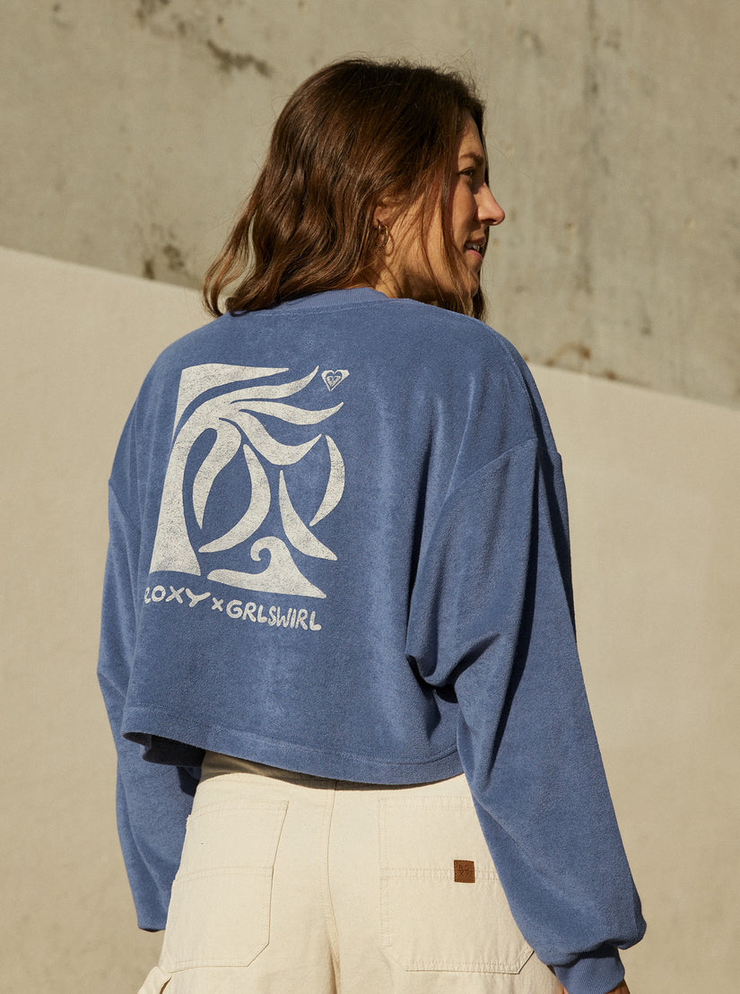 Women Roxy® x Grl Swirl Cropped Sweatshirt Blue | YWDG-70918