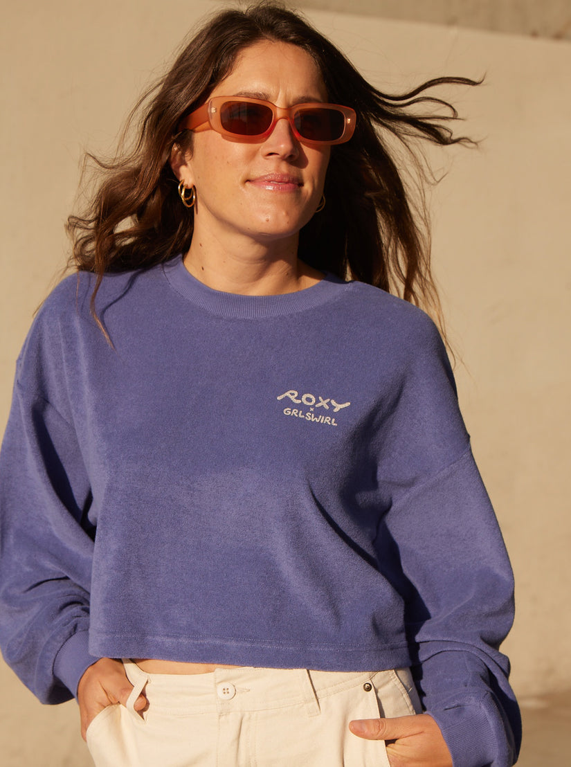 Women Roxy® x Grl Swirl Cropped Sweatshirt Blue | YWDG-70918